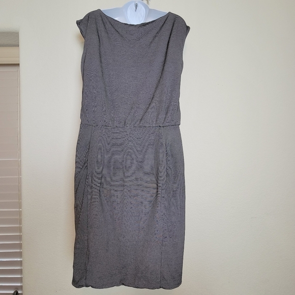 Athleta Westwood Dress Micro Stripe Gray Sleeveless Ruched Size M - Picture 6 of 14